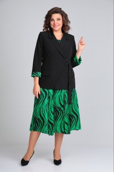 Костюм с платьем 1054 черный + зеленый Milora