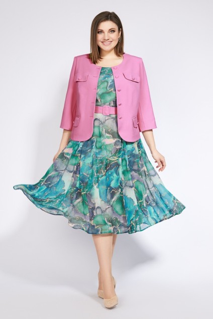 Костюм с платьем 979-1 ярко-розовый + бирюза Milora