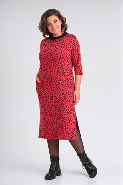 *Платье 2141 красный + леопард Michel Chic