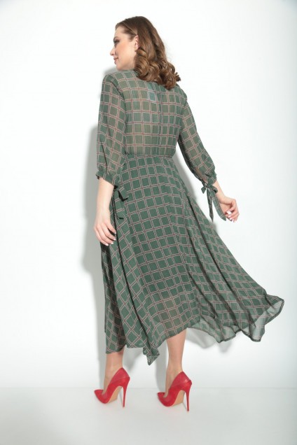 Платье 972 зеленый+клетка Michel Chic