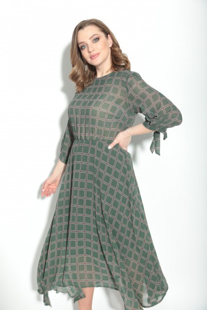 Платье 972 зеленый+клетка Michel Chic