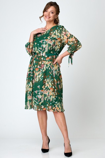 Платье 2049 зеленый + цветы Michel Chic