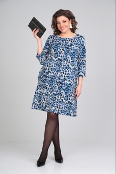 Платье 2121 синий + леопард Michel Chic