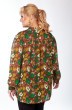 Блузка 760 зеленый + корчиневый + цветы Michel Chic