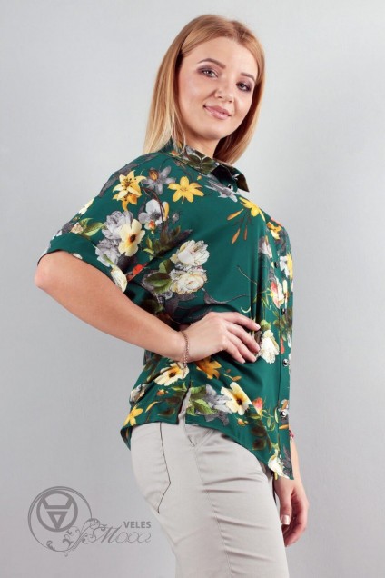 *Блузка 920 зеленый+цветы Mita Fashion