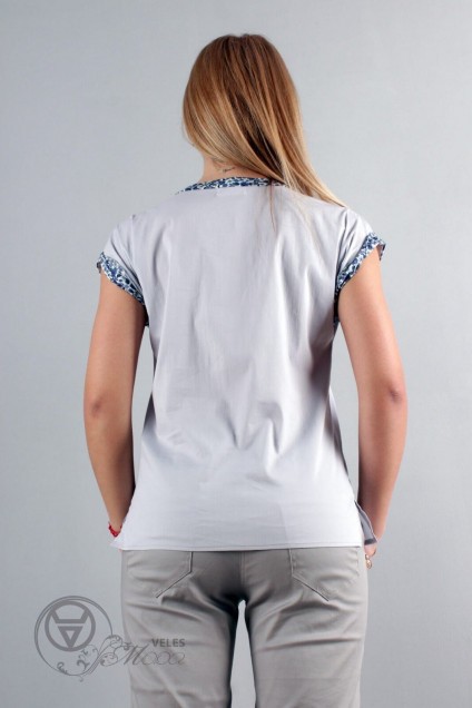Блузка 921 белый+синяя отделка Mita Fashion