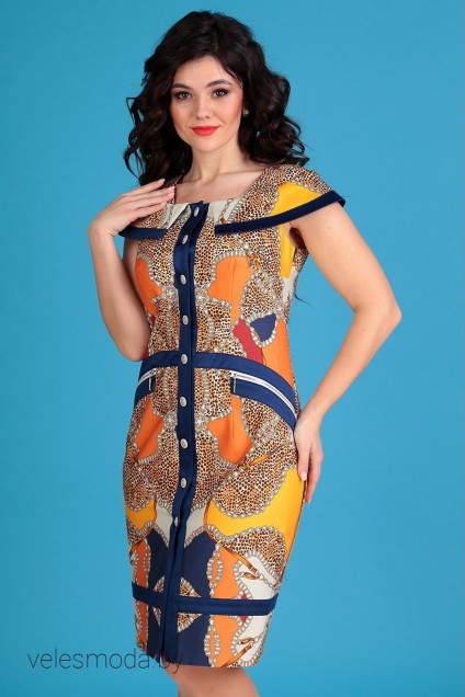 Платье 2129 синий+оранж Мода-Юрс