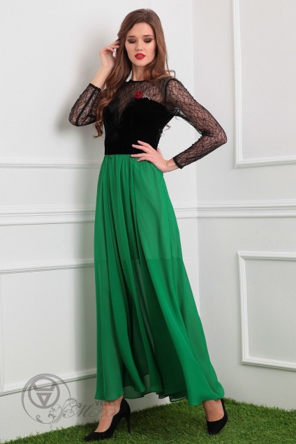 Платье 2386 черный+зеленый Мода-Юрс