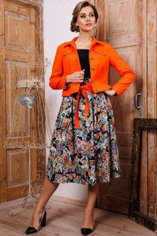 Костюм с юбкой 2400 ярко-оранжевый + черные марки Мода-Юрс