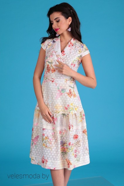 Платье 2555 молочный+цветы Мода-Юрс
