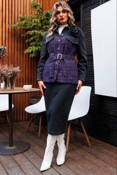 Костюм с юбкой 2799 серый + фиолетовый Мода-Юрс