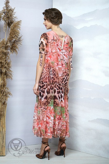 Платье 509 розовый+леопард+цветы Olegran