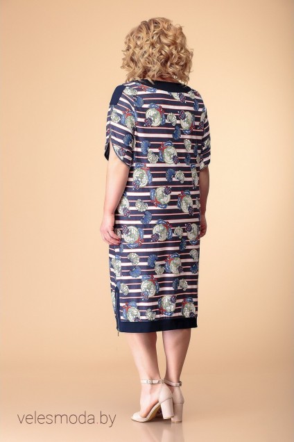 Платье 1-1080 синий+полоска Romanovich style