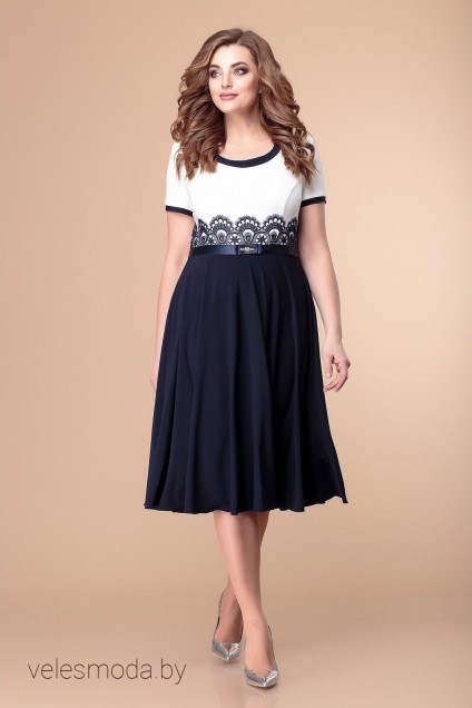 Платье 1-1174 белый+синий Romanovich style