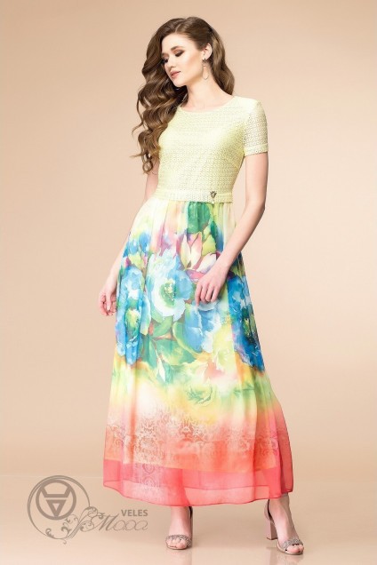 Платье 1-1328 желтый+цветы Romanovich style