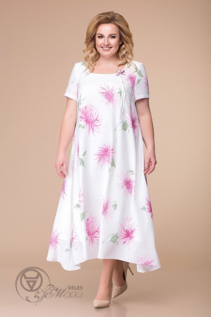 Платье 1-1332 белый+фуксия Romanovich style