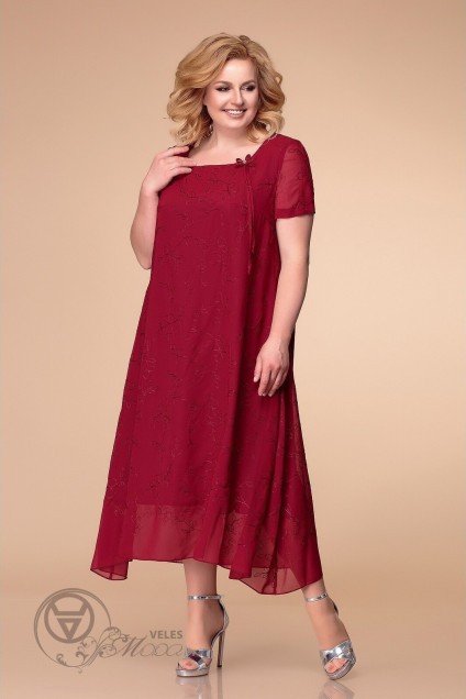 Платье 1-1332 бордо+вышивка Romanovich style