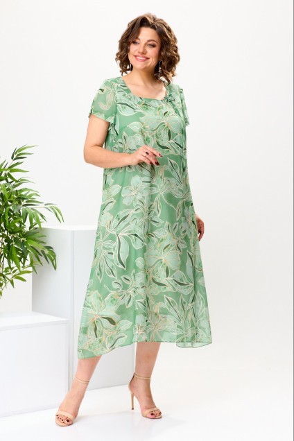 Платье 1-1332 зелёный-1 Romanovich style