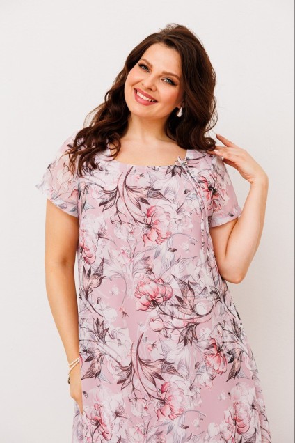Платье 1-1332 розовый цветы Romanovich style