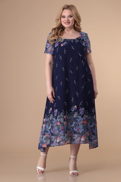 Платье 1-1332 синий + листики Romanovich style