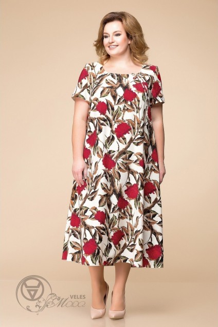 Платье 1-1600 красные пионы Romanovich style