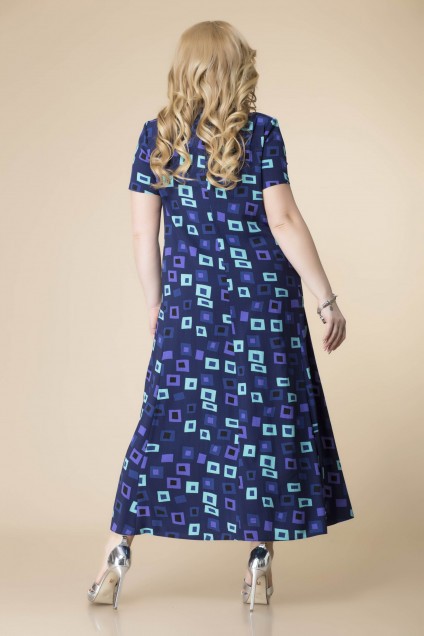Платье 1-1826 синий + квадраты Romanovich style