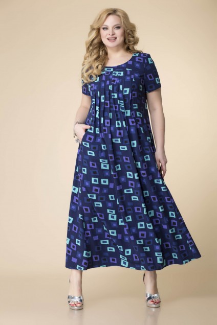 Платье 1-1826 синий + квадраты Romanovich style
