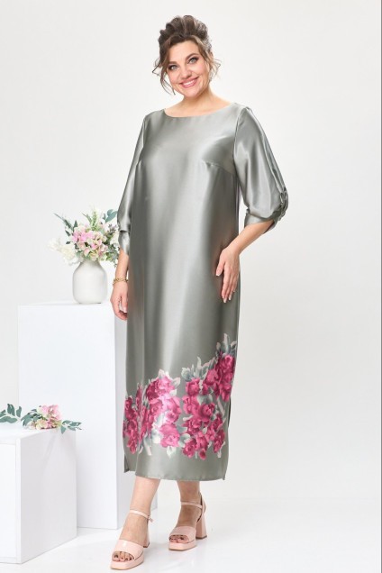Платье 1-2442 серый + цветы Romanovich style