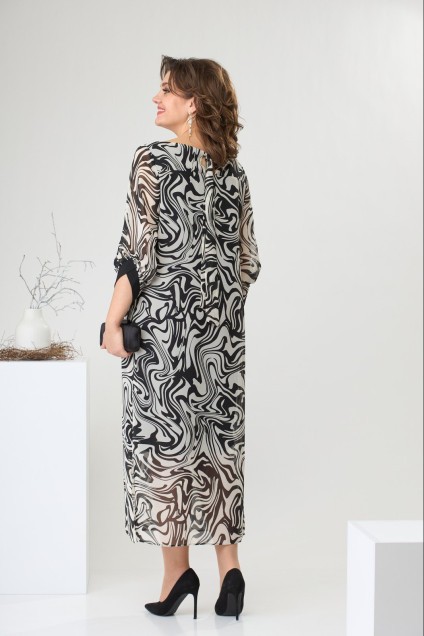 Платье 1-2442 чёрный + белый Romanovich style