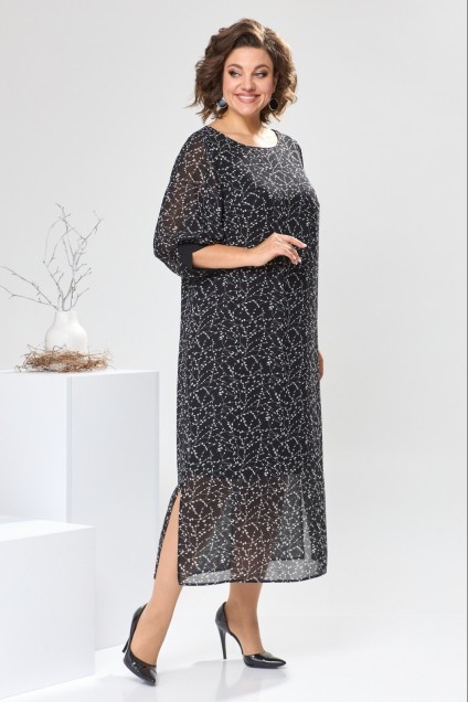 Платье 1-2442 чёрный + ветки Romanovich style