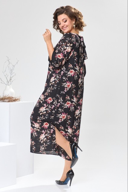 Платье 1-2442 чёрный + цветы Romanovich style