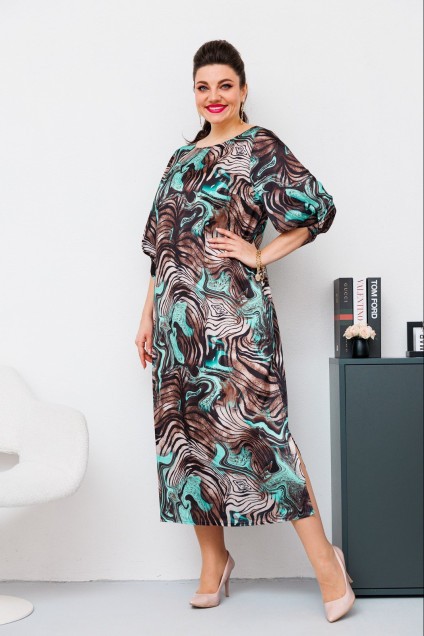 Платье 1-2442 коричневый + бирюза Romanovich style