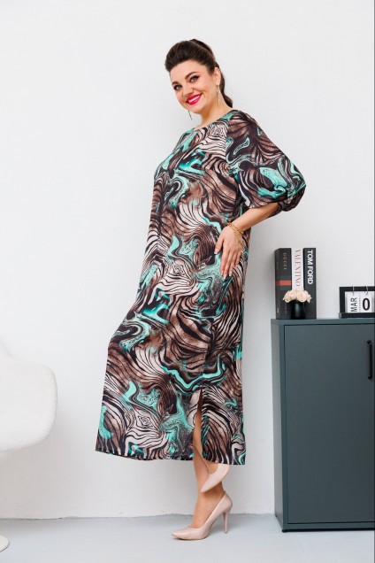 Платье 1-2442 коричневый + бирюза Romanovich style