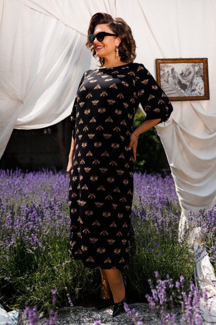Платье 1-2442 черный+пчелы Romanovich style