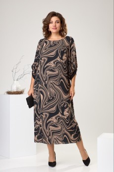 Платье 1-2442 черный + бежевый Romanovich style