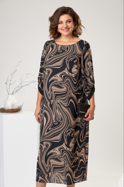 Платье 1-2442 черный + бежевый Romanovich style