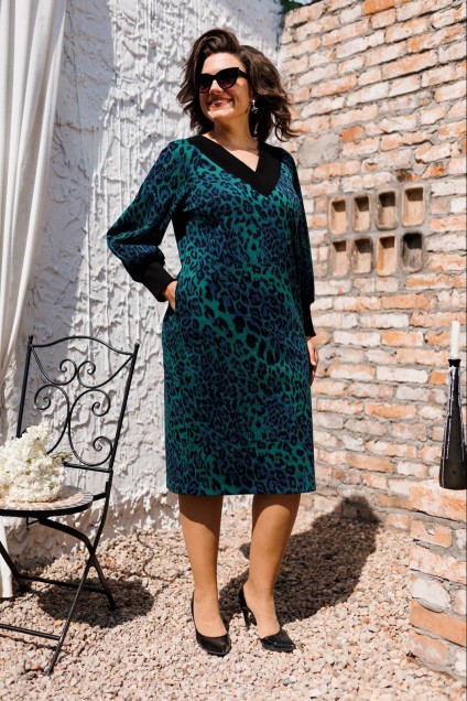 Платье 1-2450 изумрудный леопард Romanovich style
