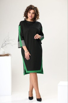 Платье 1-2465 чёрный + зелёный Romanovich style