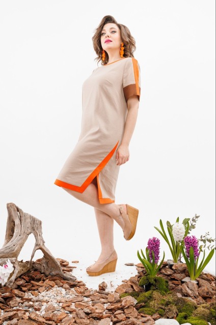 Платье 1-2519 беж + оранжевый Romanovich style