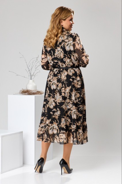 Платье 1-2597 чёрный + коричневый Romanovich style