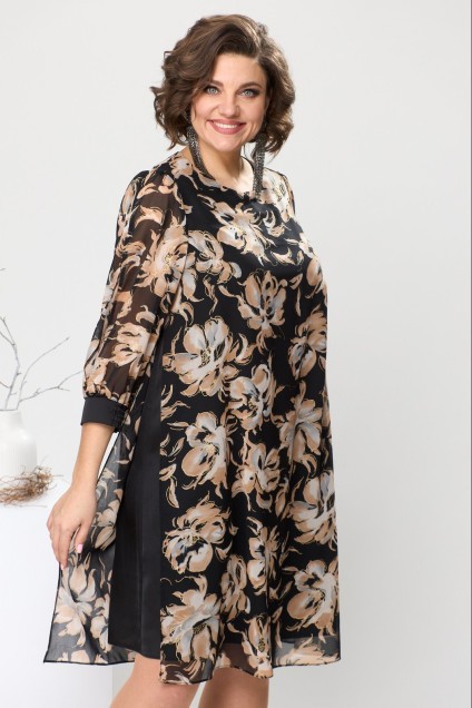 Платье 1-2628 коричневые цветы Romanovich style