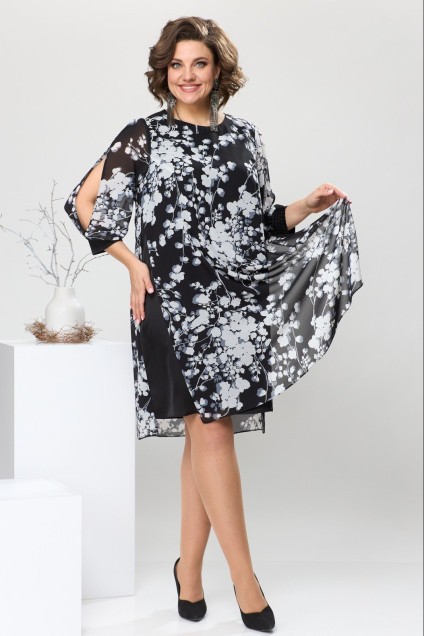 Платье 1-2628 чёрный + белый Romanovich style