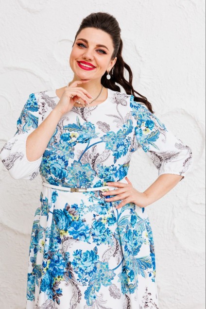 Платье 1-2662 белый + бирюза Romanovich style