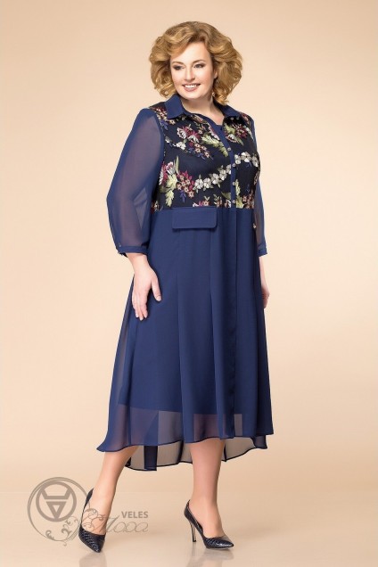 Комплект с платьем 3-1490 темно-синий+цветное кружево Romanovich style
