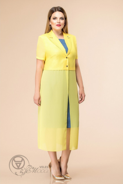 Комплект с платьем 3-1668 желтый+джинс Romanovich style