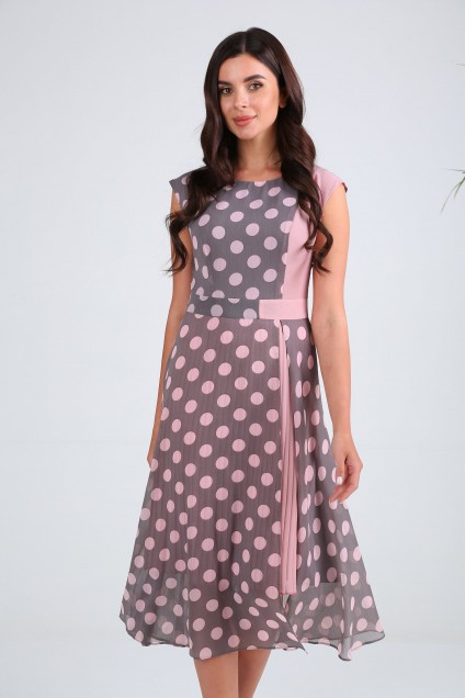 *Платье  13976 серый + розовый горох SandyNA 
