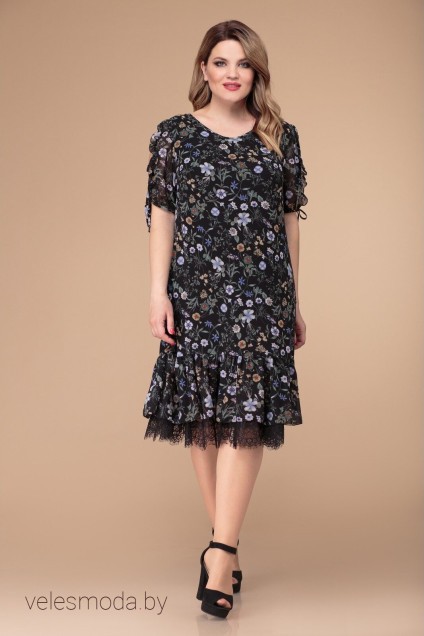 Платье 1199-1 черный+мелкие цветы Svetlana Style