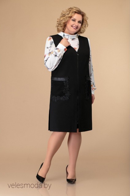 Костюм с юбкой 1372 черный+белый Svetlana Style