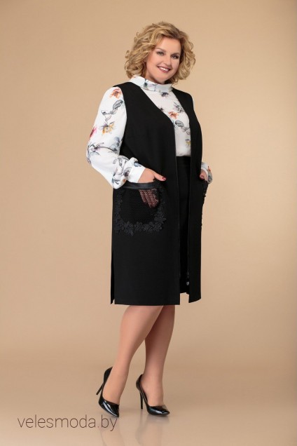 Костюм с юбкой 1372 черный+белый Svetlana Style
