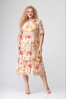 Платье 1505 бежевый + цветы Svetlana Style